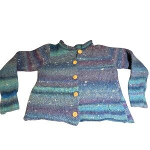 Hand Knit Girls' Size 9 Galaxy Space Design Button Front Cardigan Sweater Wool